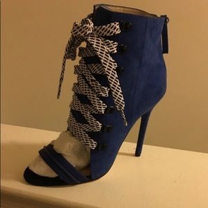 Blue lace up heeled sandal